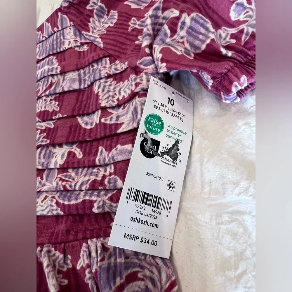 OshKosh B'gosh Burgundy Floral Smocked Dress Size 10 BNWT